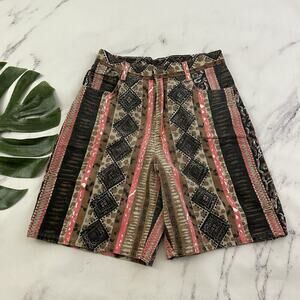 Hunt Club Womens Vintage 90s High Rise Shorts Size 10 Brown Pink Print Denim